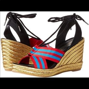 Gorgeous lace up Marc Jacobs Espadrilles wedge heels blue & red 4th July Summer